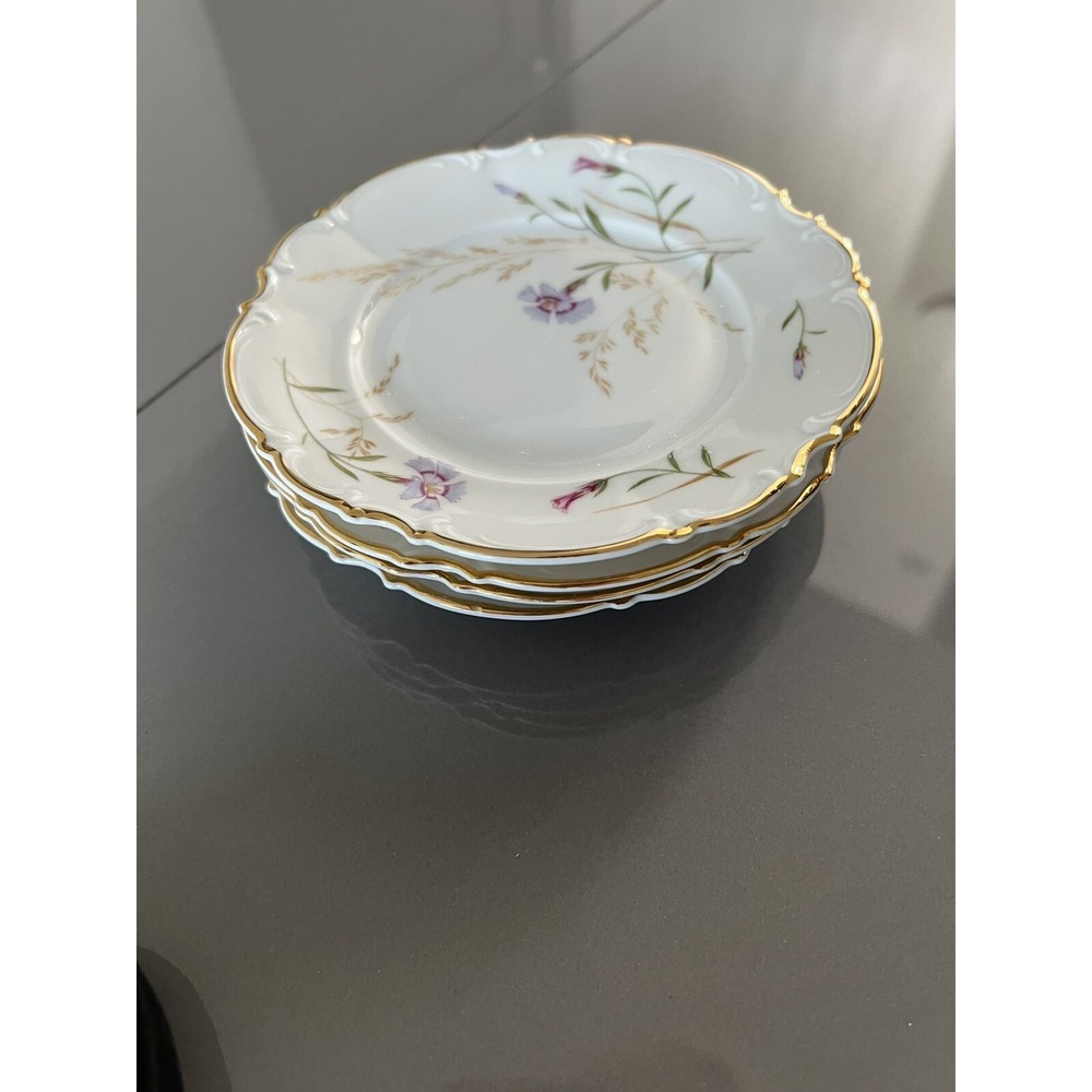 Hutschenreuther Pasco Sylvia 8941 Pink Blue Flowers Wheat Bread Plates set of 4